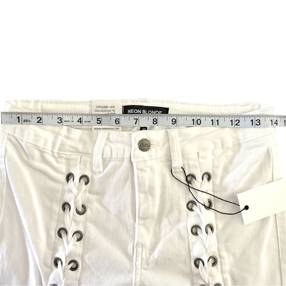 Neon Blonde Blondie White Mid Rise Skinny Tie Up Jean Womens Size 29 - Picture 5 of 7